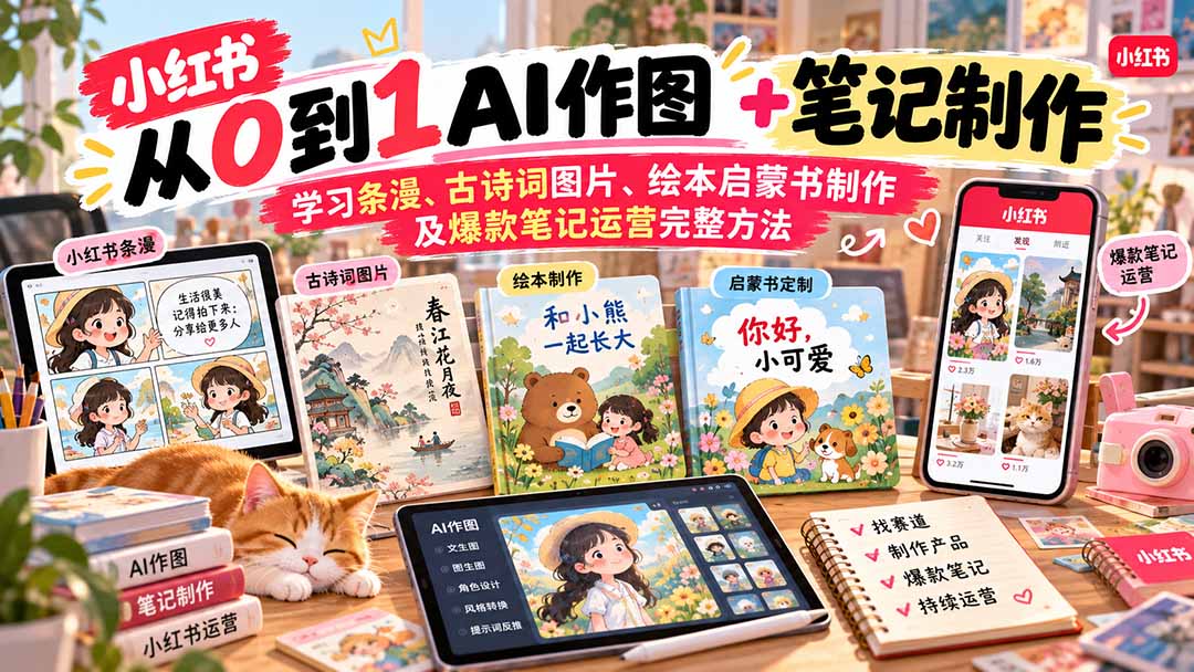 2026小红书AI内容创作从0到1-更新1009：学习条漫、古诗词图片、绘本启蒙书制作及爆款笔记运营完整方法