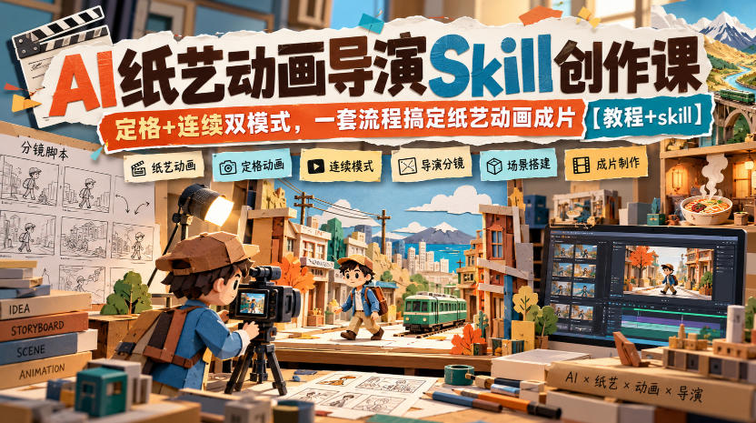 AI纸艺动画导演Skill创作课｜定格+连续双模式，一套流程搞定纸艺动画成片【教程+skill】