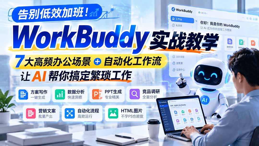 告别低效加班！WorkBuddy实战教学，7大高频办公场景＋自动化工作流，让AI帮你搞定繁琐工作